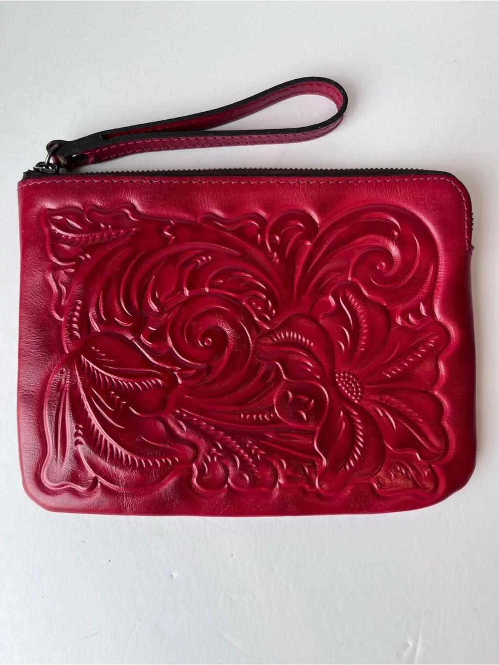 Patricia Nash Cassini Red Tooled Leather Wristlet